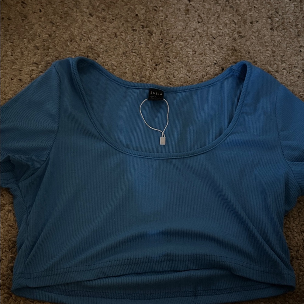 SHEIN Ribbed Blue Bodysuit Top